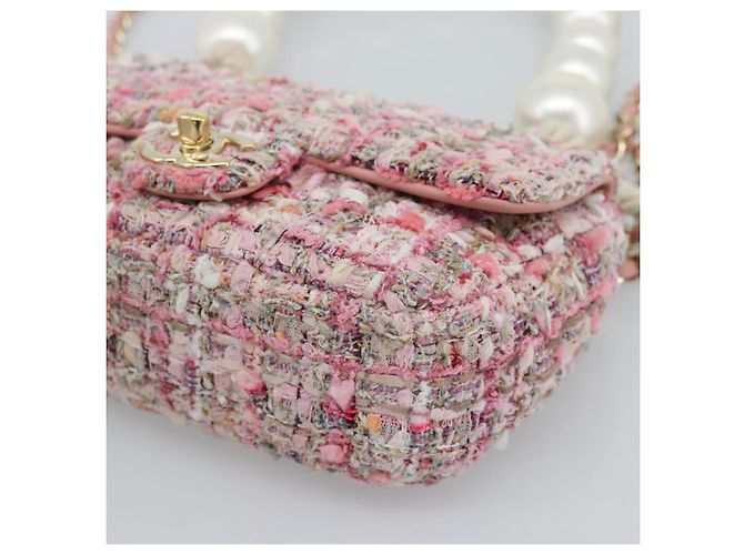 Borsa a Spalla con Catena CHANEL Tweed 2way Pink Gold CC Auth 191647SAM Rosa D'oro - vista 16