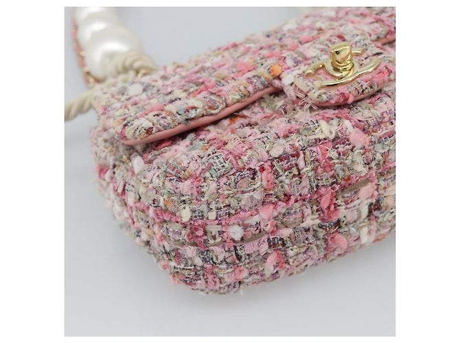 Borsa a Spalla con Catena CHANEL Tweed 2way Pink Gold CC Auth 191647SAM Rosa D'oro - vista 17