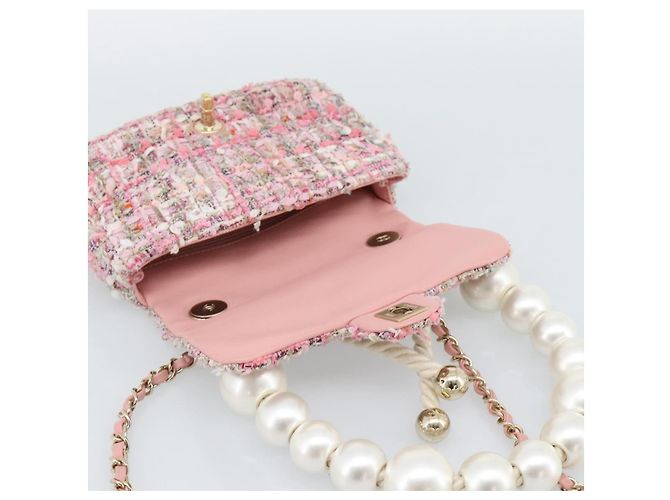 Borsa a Spalla con Catena CHANEL Tweed 2way Pink Gold CC Auth 191647SAM Rosa D'oro - vista 20