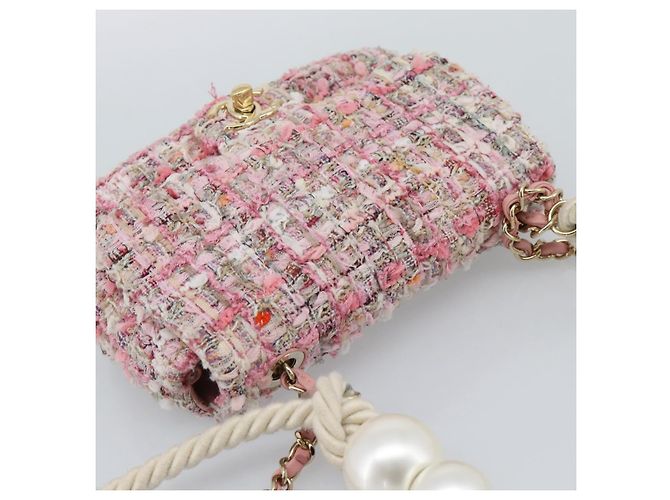 Borsa a Spalla con Catena CHANEL Tweed 2way Pink Gold CC Auth 191647SAM Rosa D'oro - vista 6
