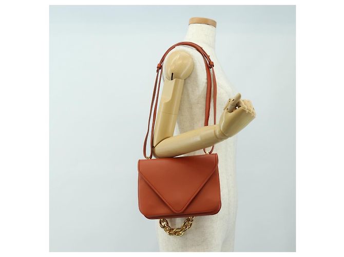 Borsa a tracolla BOTTEGA VENETA Mount Chain in pelle 2way Arancione Oro Auth 190620V - vista 26