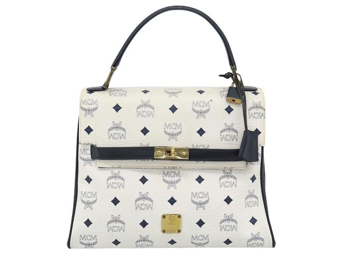 Borsa a mano MCM Vicetos Logogram in PVC e pelle bianco e oro Auth 191298 D'oro - vista 13