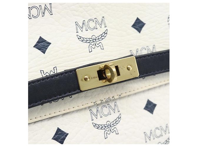Borsa a mano MCM Vicetos Logogram in PVC e pelle bianco e oro Auth 191298 D'oro - vista 20