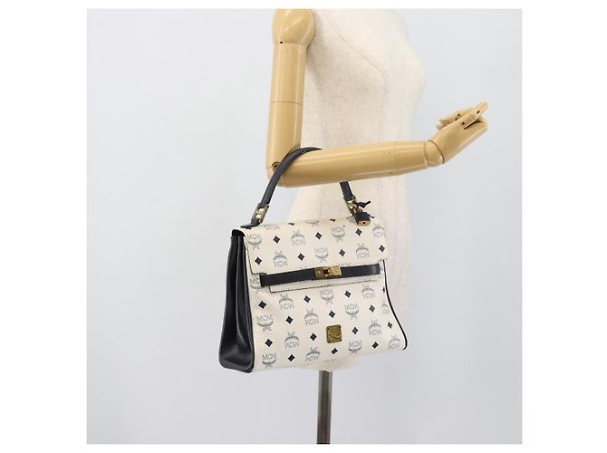 Borsa a mano MCM Vicetos Logogram in PVC e pelle bianco e oro Auth 191298 D'oro - vista 28