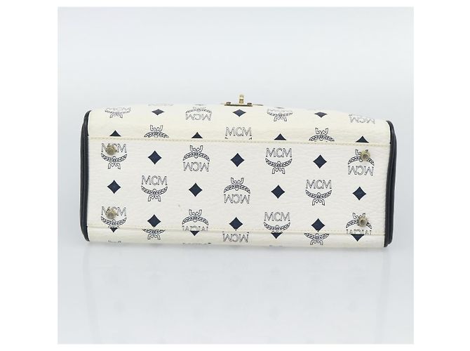 Borsa a mano MCM Vicetos Logogram in PVC e pelle bianco e oro Auth 191298 D'oro - vista 5