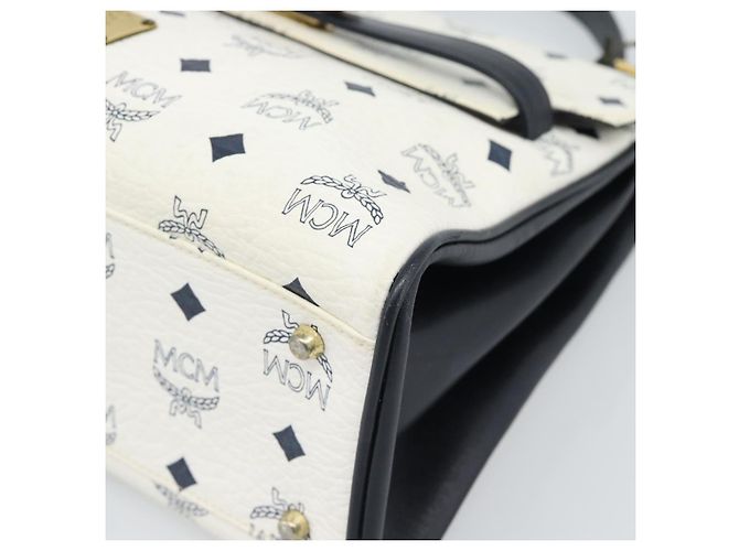 Borsa a mano MCM Vicetos Logogram in PVC e pelle bianco e oro Auth 191298 D'oro - vista 8