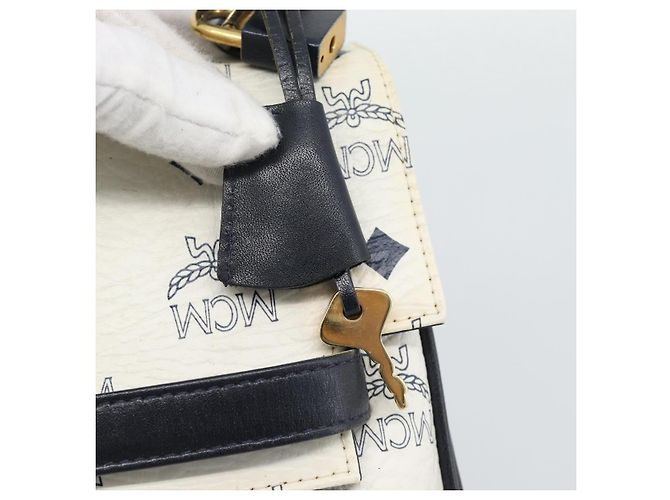Borsa a mano MCM Vicetos Logogram in PVC e pelle bianco e oro Auth 191298 D'oro - vista 9