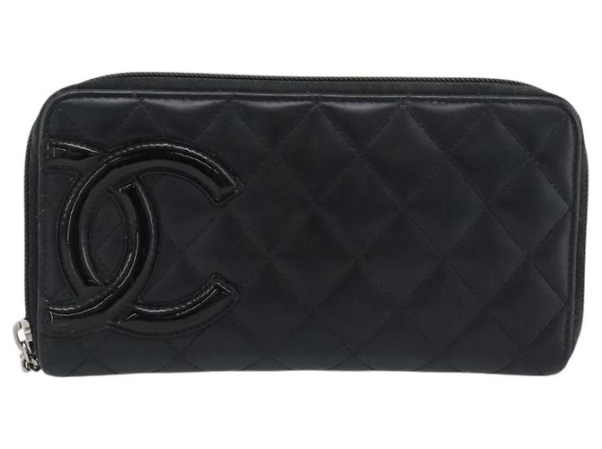 CHANEL Matelasse Cambon Line Long Wallet Leather Black Silver CC Auth 190679 Nero Argento - vista 13