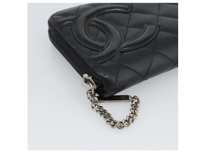 CHANEL Matelasse Cambon Line Long Wallet Leather Black Silver CC Auth 190679 Nero Argento - vista 14
