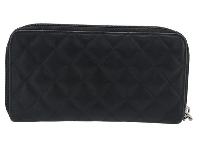 CHANEL Matelasse Cambon Line Long Wallet Leather Black Silver CC Auth 190679 Nero Argento - vista 2