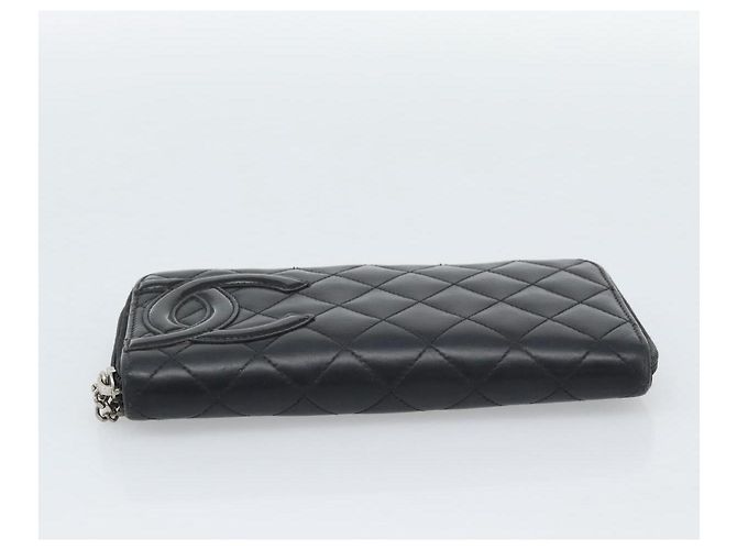 CHANEL Matelasse Cambon Line Long Wallet Leather Black Silver CC Auth 190679 Nero Argento - vista 5