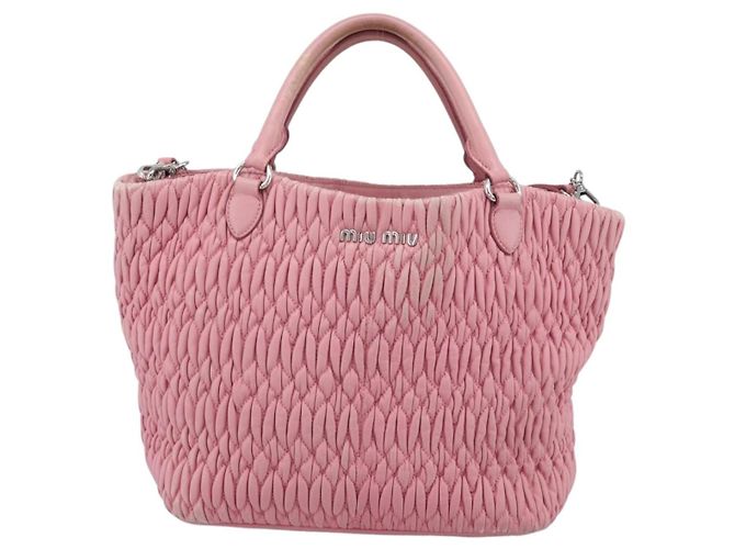 Borsa a tracolla Miu Miu Matelasse Chain in pelle 2way Rosa Argento Auth 190606 - vista 13