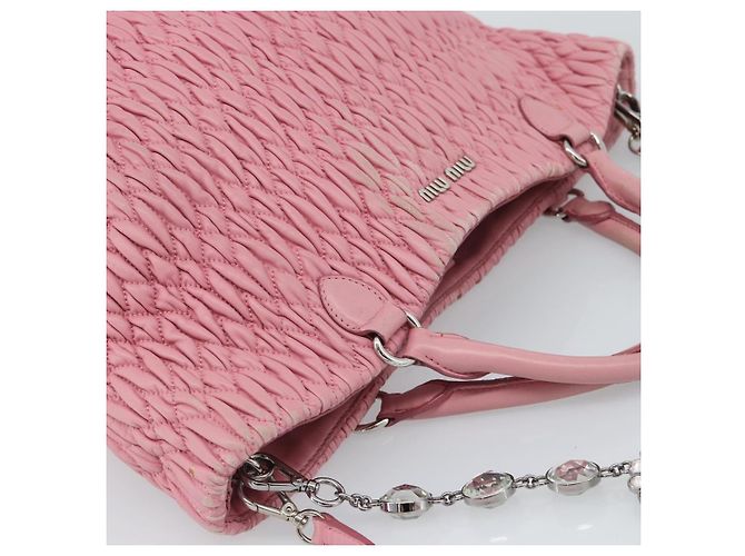 Borsa a tracolla Miu Miu Matelasse Chain in pelle 2way Rosa Argento Auth 190606 - vista 14