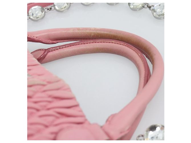 Borsa a tracolla Miu Miu Matelasse Chain in pelle 2way Rosa Argento Auth 190606 - vista 15