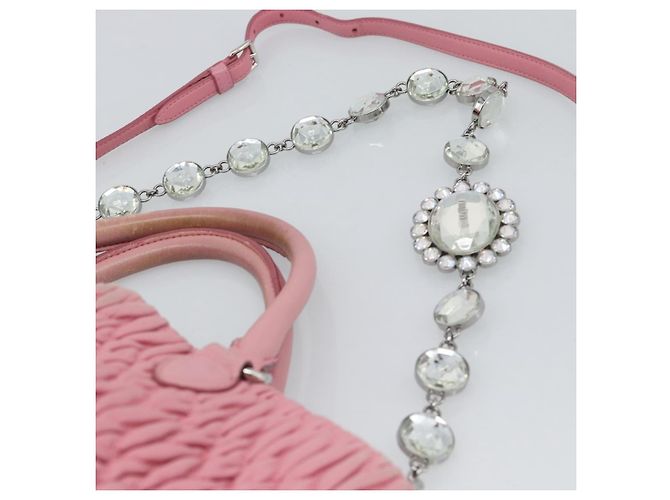 Borsa a tracolla Miu Miu Matelasse Chain in pelle 2way Rosa Argento Auth 190606 - vista 17