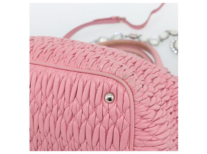 Borsa a tracolla Miu Miu Matelasse Chain in pelle 2way Rosa Argento Auth 190606 - vista 19