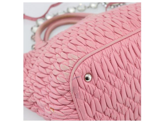 Borsa a tracolla Miu Miu Matelasse Chain in pelle 2way Rosa Argento Auth 190606 - vista 20