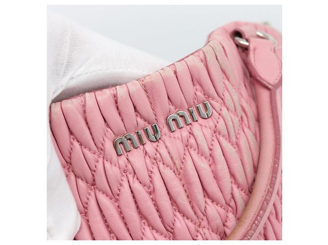 Borsa a tracolla Miu Miu Matelasse Chain in pelle 2way Rosa Argento Auth 190606 - vista 23