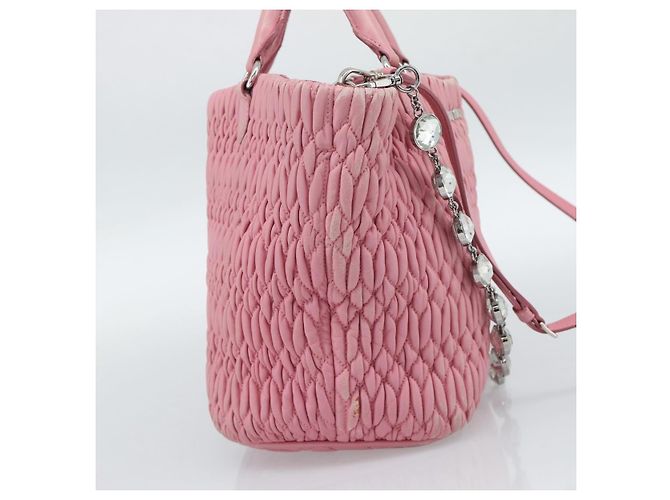 Borsa a tracolla Miu Miu Matelasse Chain in pelle 2way Rosa Argento Auth 190606 - vista 3