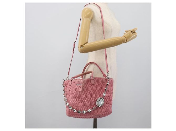Borsa a tracolla Miu Miu Matelasse Chain in pelle 2way Rosa Argento Auth 190606 - vista 30