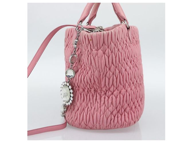 Borsa a tracolla Miu Miu Matelasse Chain in pelle 2way Rosa Argento Auth 190606 - vista 4