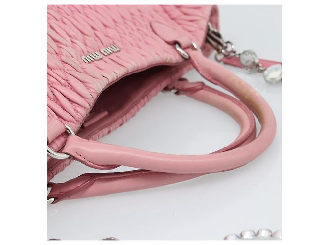 Borsa a tracolla Miu Miu Matelasse Chain in pelle 2way Rosa Argento Auth 190606 - vista 6