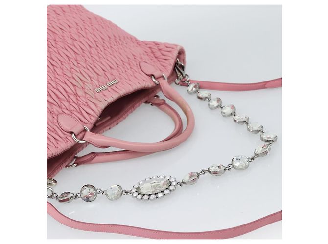 Borsa a tracolla Miu Miu Matelasse Chain in pelle 2way Rosa Argento Auth 190606 - vista 8