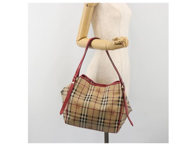 Borsa a tracolla BURBERRY Nova Check PVC Beige Oro Auth mr2695 D'oro - vista 21