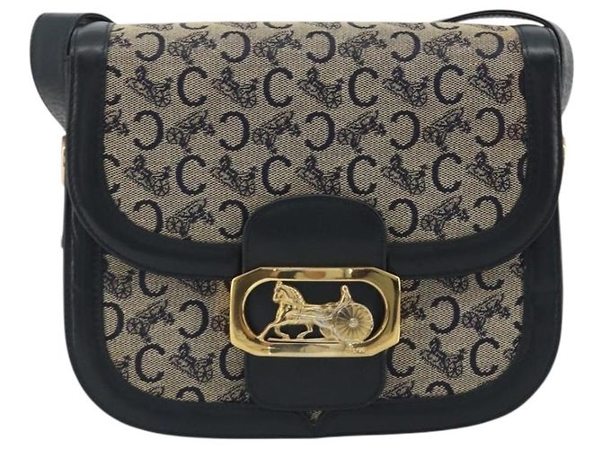 Céline CELINE C Sulky Shoulder Bag Canvas Black Gold Auth mr2664 Nero D'oro - vista 13