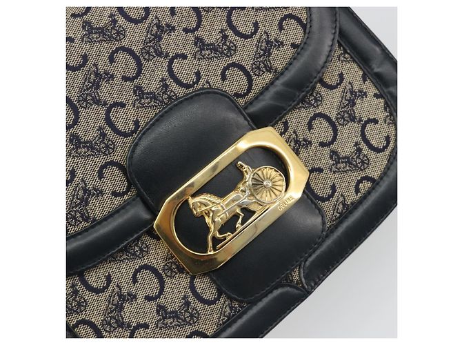 Céline CELINE C Sulky Shoulder Bag Canvas Black Gold Auth mr2664 Nero D'oro - vista 18