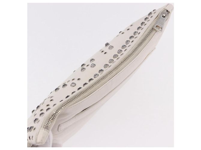 Clutch PRADA in pelle bianco e argento Auth BA13824V - vista 6
