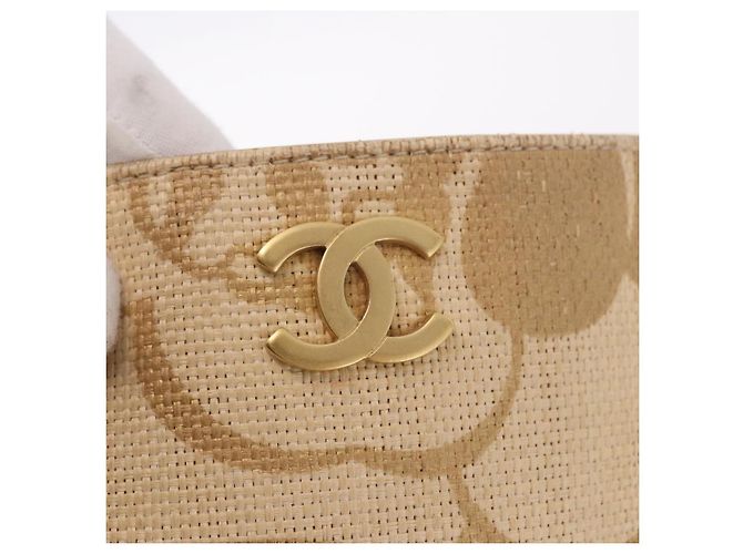 Borsa Tote con tracolla a catena CHANEL in Raffia Beige Oro CC Auth 191448V D'oro - vista 10