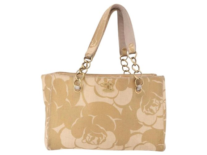 Borsa Tote con tracolla a catena CHANEL in Raffia Beige Oro CC Auth 191448V D'oro - vista 13
