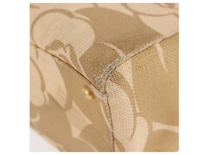 Borsa Tote con tracolla a catena CHANEL in Raffia Beige Oro CC Auth 191448V D'oro - vista 14
