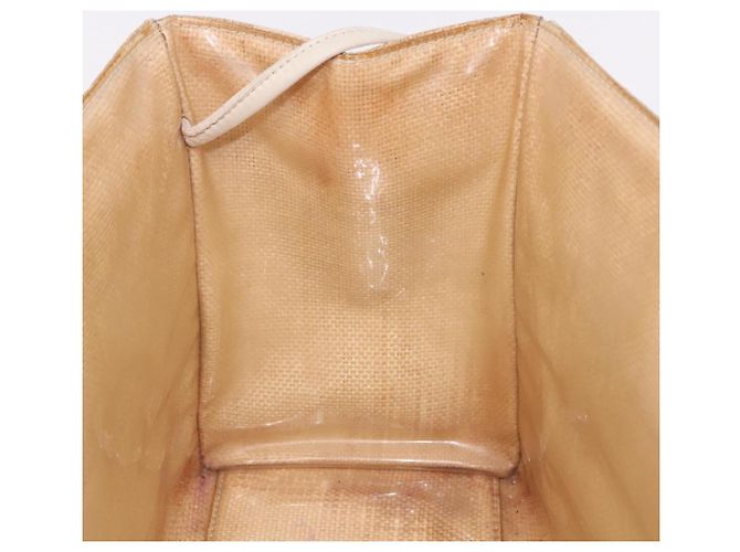 Borsa Tote con tracolla a catena CHANEL in Raffia Beige Oro CC Auth 191448V D'oro - vista 17
