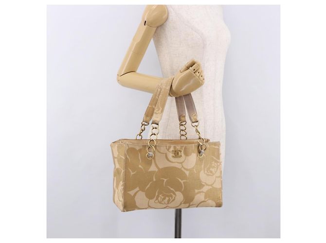 Borsa Tote con tracolla a catena CHANEL in Raffia Beige Oro CC Auth 191448V D'oro - vista 22