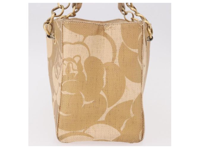 Borsa Tote con tracolla a catena CHANEL in Raffia Beige Oro CC Auth 191448V D'oro - vista 3