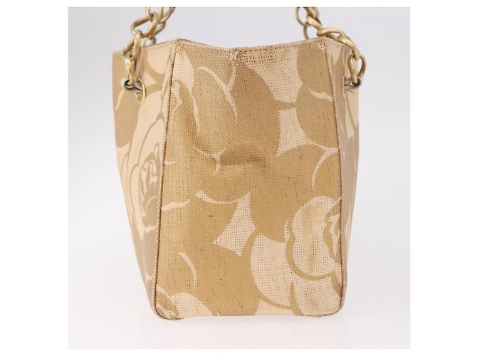 Borsa Tote con tracolla a catena CHANEL in Raffia Beige Oro CC Auth 191448V D'oro - vista 4