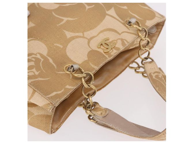 Borsa Tote con tracolla a catena CHANEL in Raffia Beige Oro CC Auth 191448V D'oro - vista 6