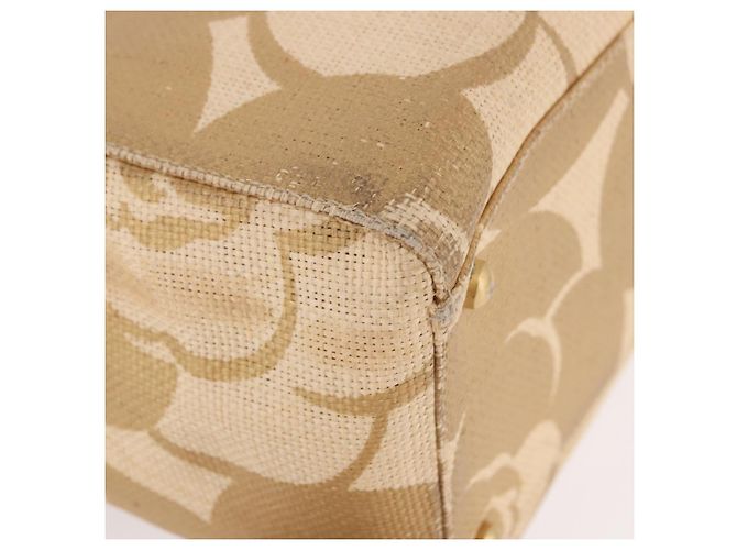 Borsa Tote con tracolla a catena CHANEL in Raffia Beige Oro CC Auth 191448V D'oro - vista 9