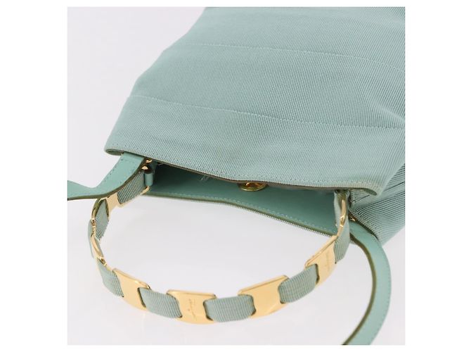 Borsa Salvatore Ferragamo Vala Canvas 2way Verde Oro Auth 191655A D'oro - vista 6