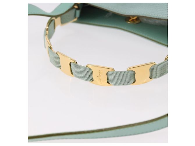 Borsa Salvatore Ferragamo Vala Canvas 2way Verde Oro Auth 191655A D'oro - vista 7