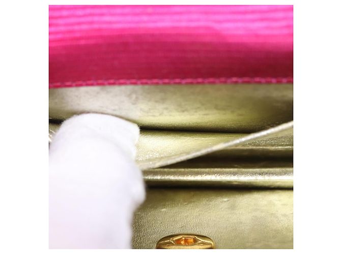 Borsa a tracolla CHANEL V Stitched Chain in raso Rosa e Oro CC Autentica 186601 D'oro - vista 12