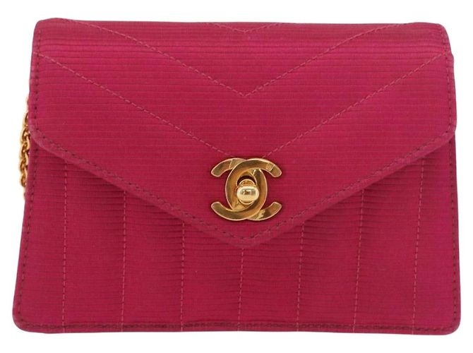 Borsa a tracolla CHANEL V Stitched Chain in raso Rosa e Oro CC Autentica 186601 D'oro - vista 13