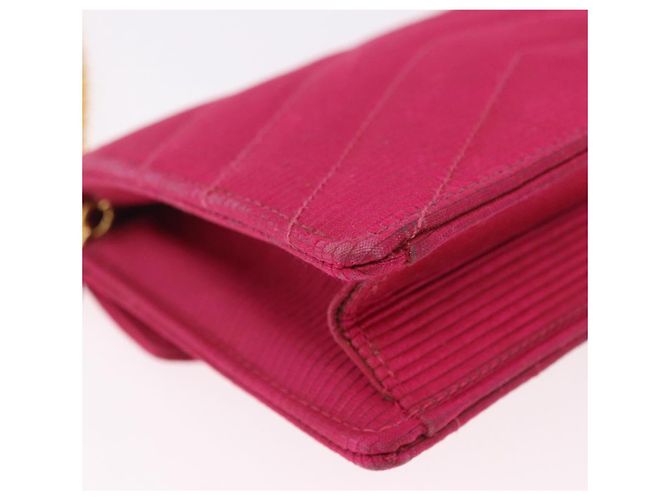 Borsa a tracolla CHANEL V Stitched Chain in raso Rosa e Oro CC Autentica 186601 D'oro - vista 16