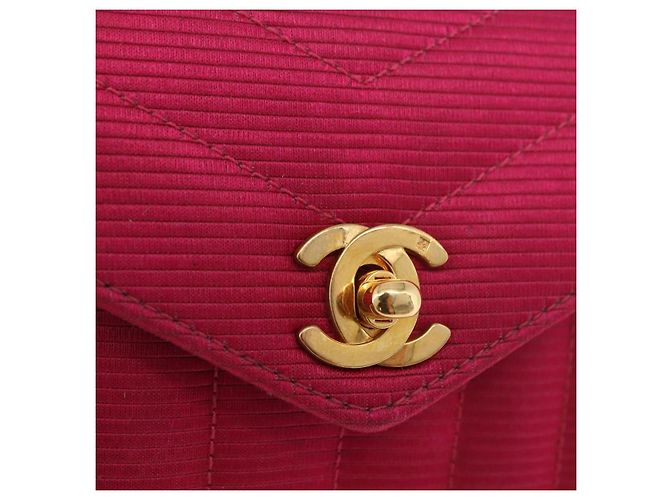 Borsa a tracolla CHANEL V Stitched Chain in raso Rosa e Oro CC Autentica 186601 D'oro - vista 18