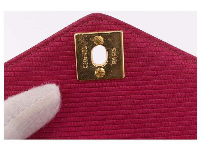 Borsa a tracolla CHANEL V Stitched Chain in raso Rosa e Oro CC Autentica 186601 D'oro - vista 19