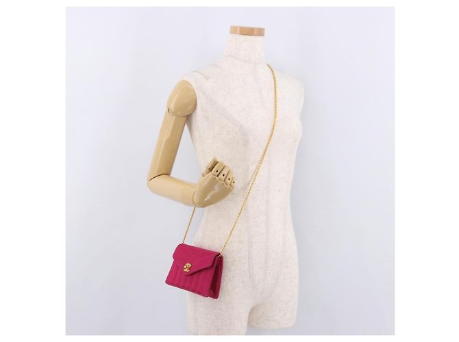 Borsa a tracolla CHANEL V Stitched Chain in raso Rosa e Oro CC Autentica 186601 D'oro - vista 22