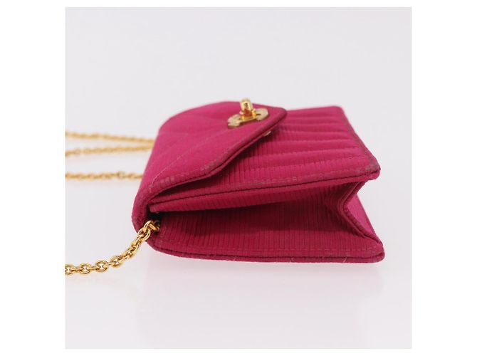 Borsa a tracolla CHANEL V Stitched Chain in raso Rosa e Oro CC Autentica 186601 D'oro - vista 4