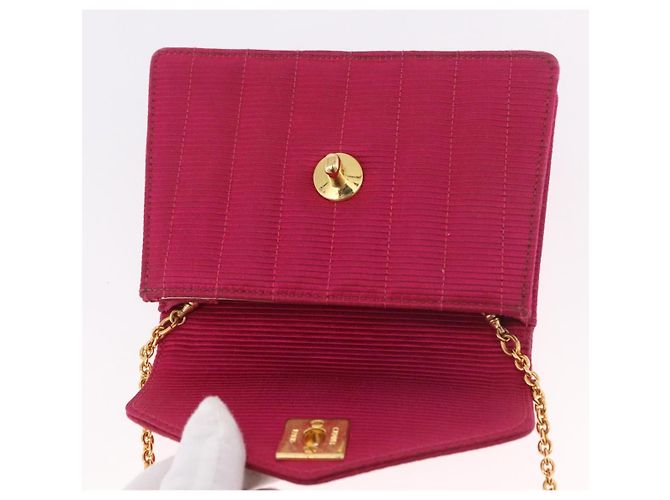 Borsa a tracolla CHANEL V Stitched Chain in raso Rosa e Oro CC Autentica 186601 D'oro - vista 9